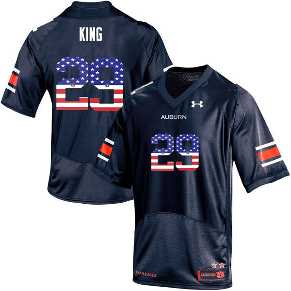Men #29 Brandon King Auburn Tigers USA Flag Fashion College Football Jerseys-Navy - Click Image to Close